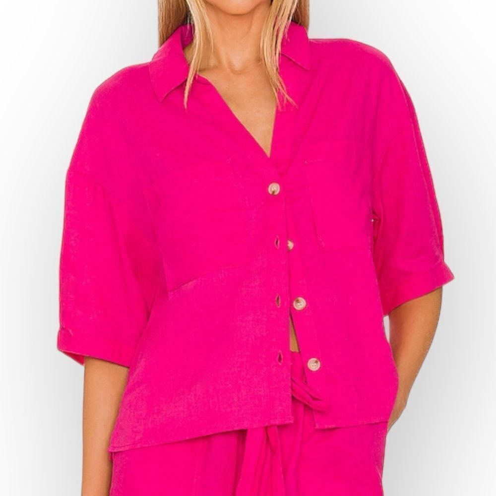 Sanctuary NWT Women’s Easy Pocket Shirt- Bright Pink - size‎ 6- Linen